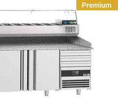 Pizza Refrigeration Tables - Gray Granite - With Refrigerated Display - Glass - Depth 800 - Premium - Made in Europe