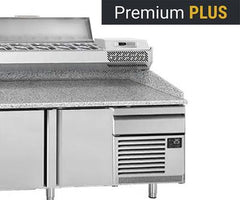 Pizza Refrigeration Tables - Gray Granite - With Refrigerated Display - Stainless Steel Lid - 700 Deep - Premium Plus