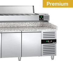 Pizza Refrigeration Tables - Gray Granite - With Refrigerated Display - Stainless Steel Lid - 800 Deep - Premium