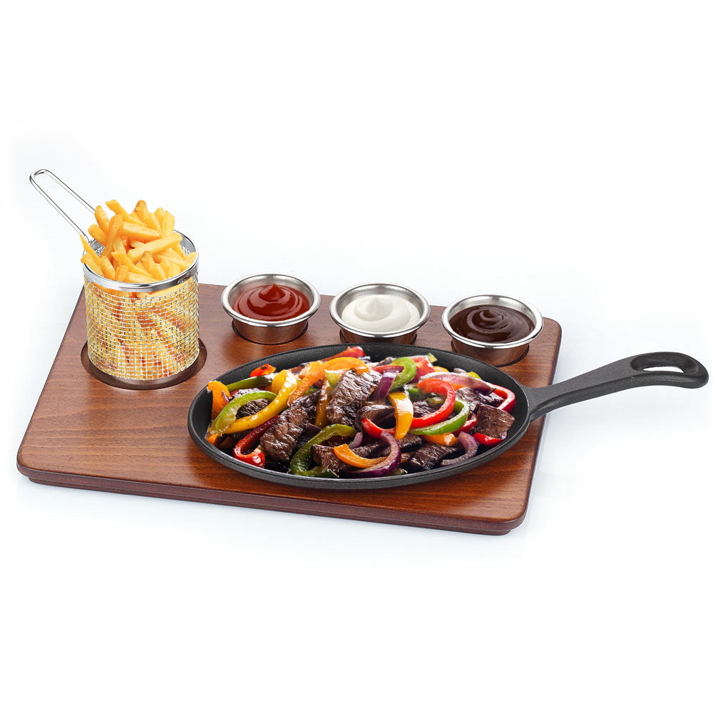 Fajita serving set - 6 pieces - cast iron pan with handle