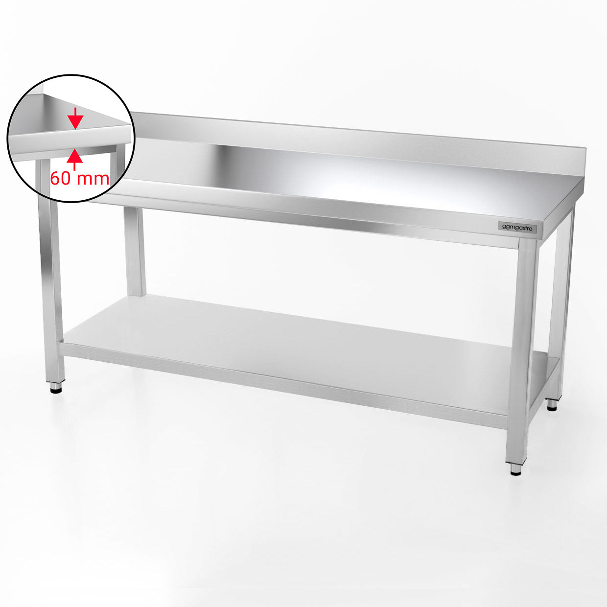 PREMIUM stainless steel work table - 1.8 m - with base and stand