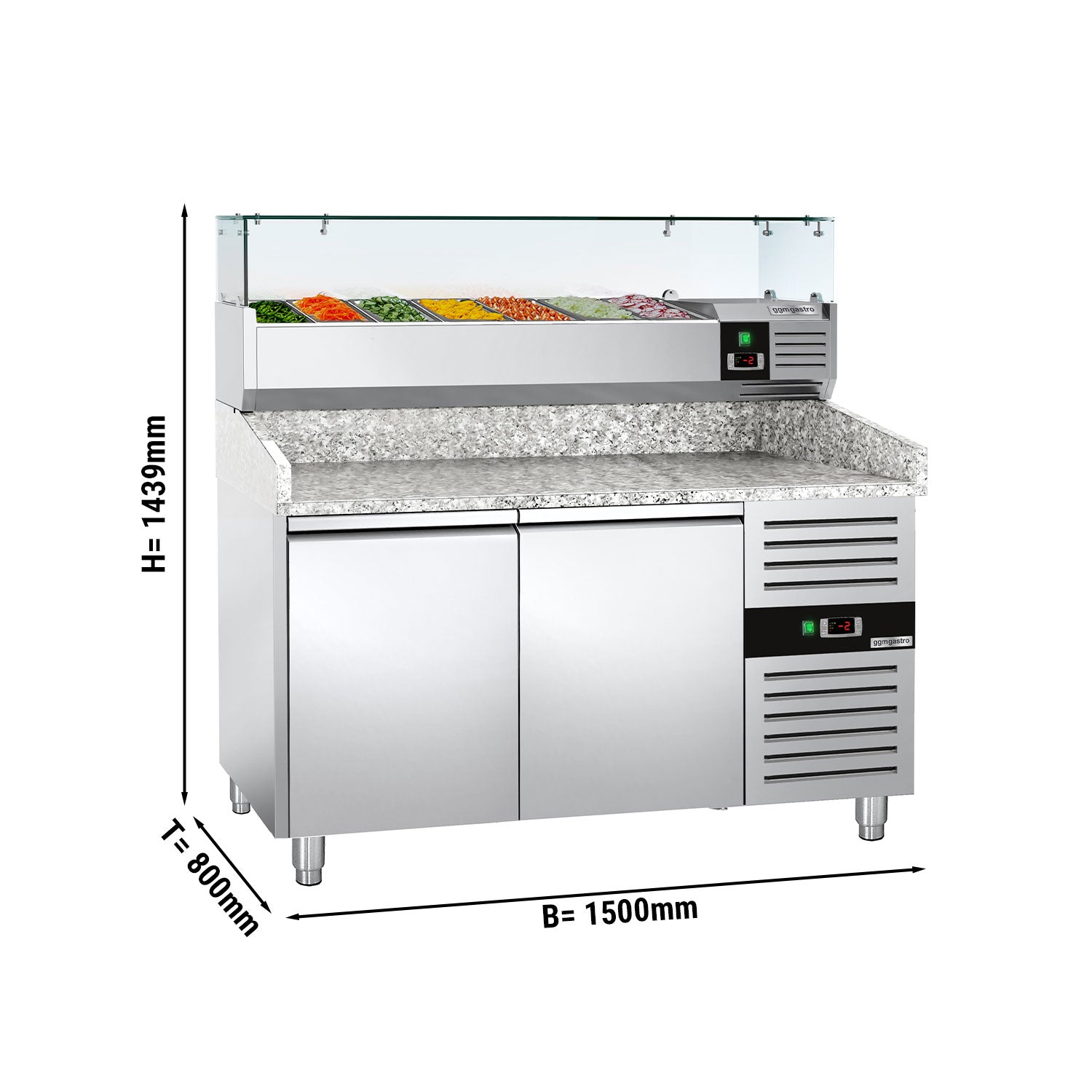 Refrigerator table for pizza PREMIUM 1.5 x 0.8 m - with 2 doors