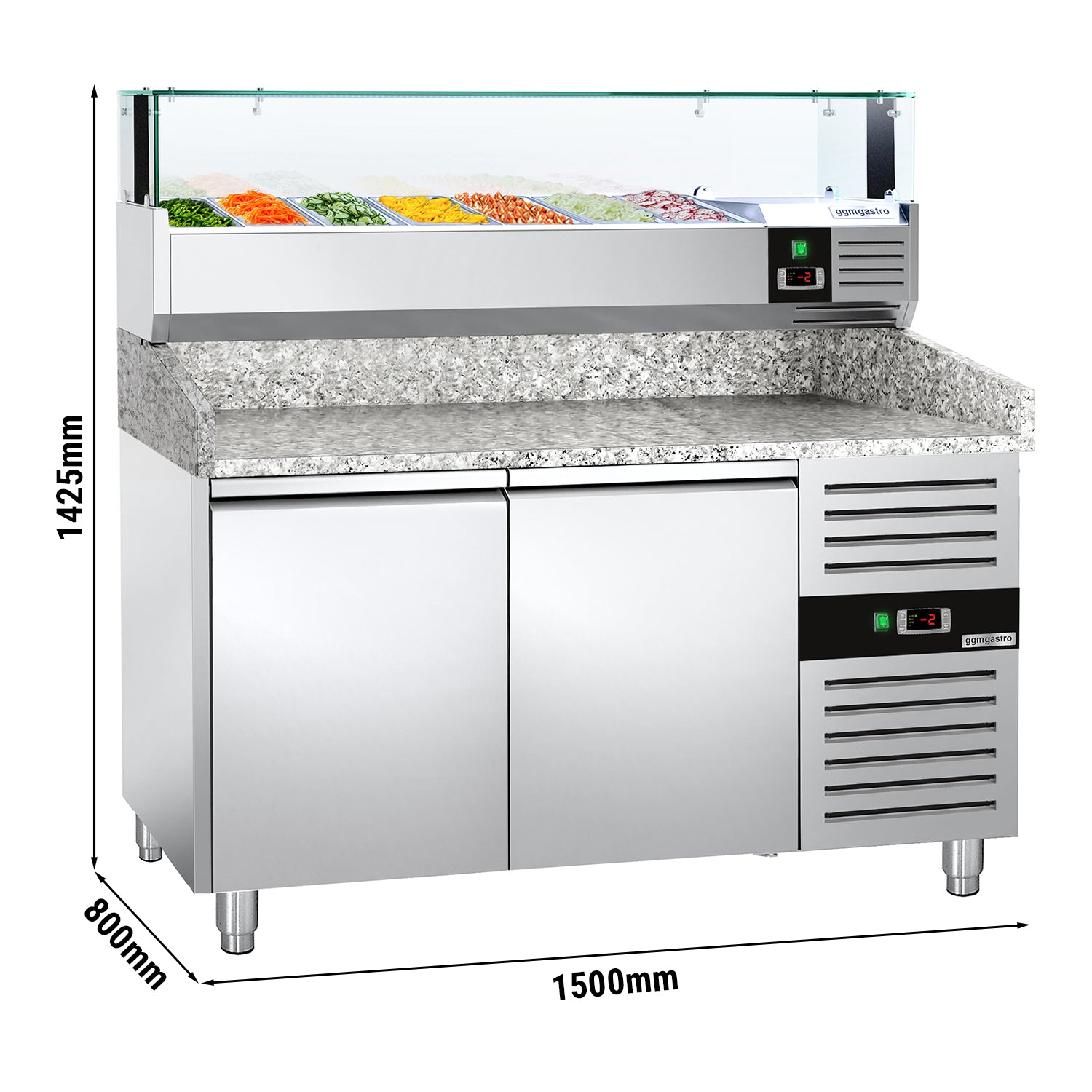 Refrigerator table for pizza PREMIUM 1.5 x 0.8 m - with 2 doors