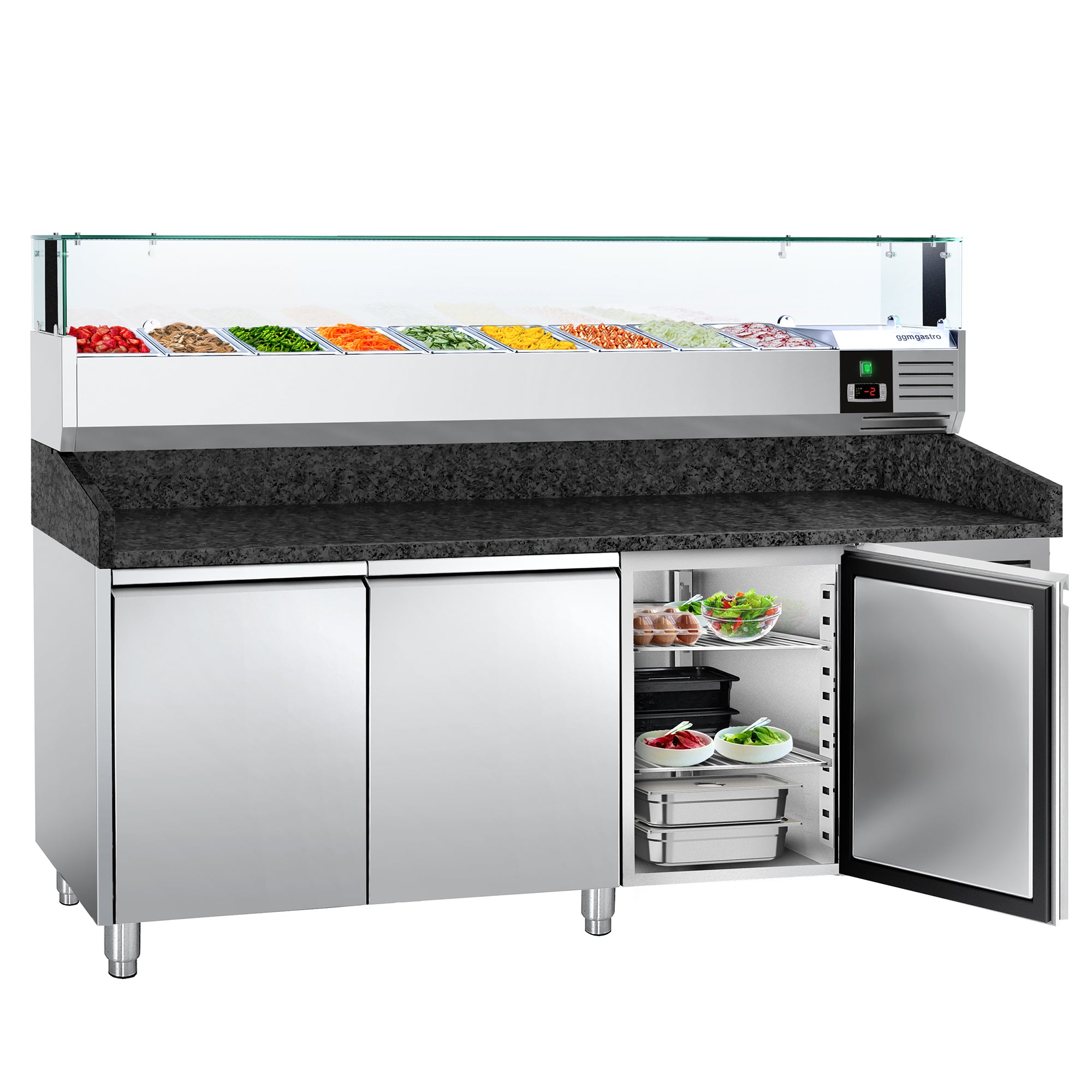 Refrigerator table for pizza PREMIUM 2.0 x 0.8 m - with 3 doors