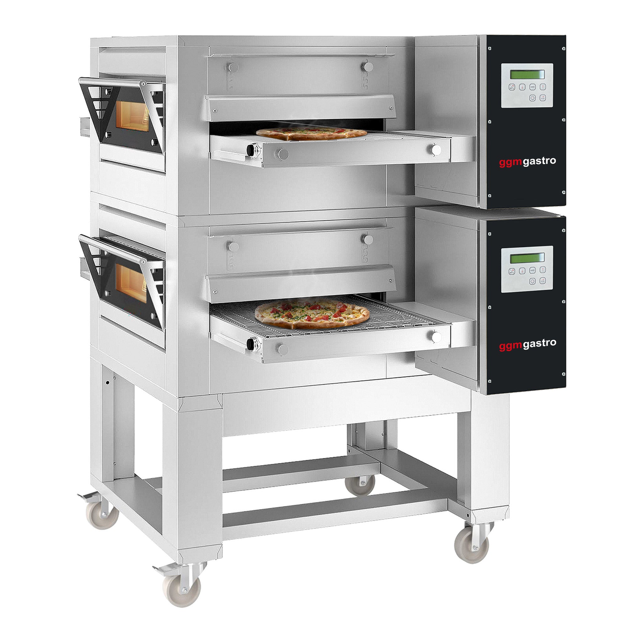 (2 pieces) Electric conveyor ovens - 2.0 x 1.4 m - including base