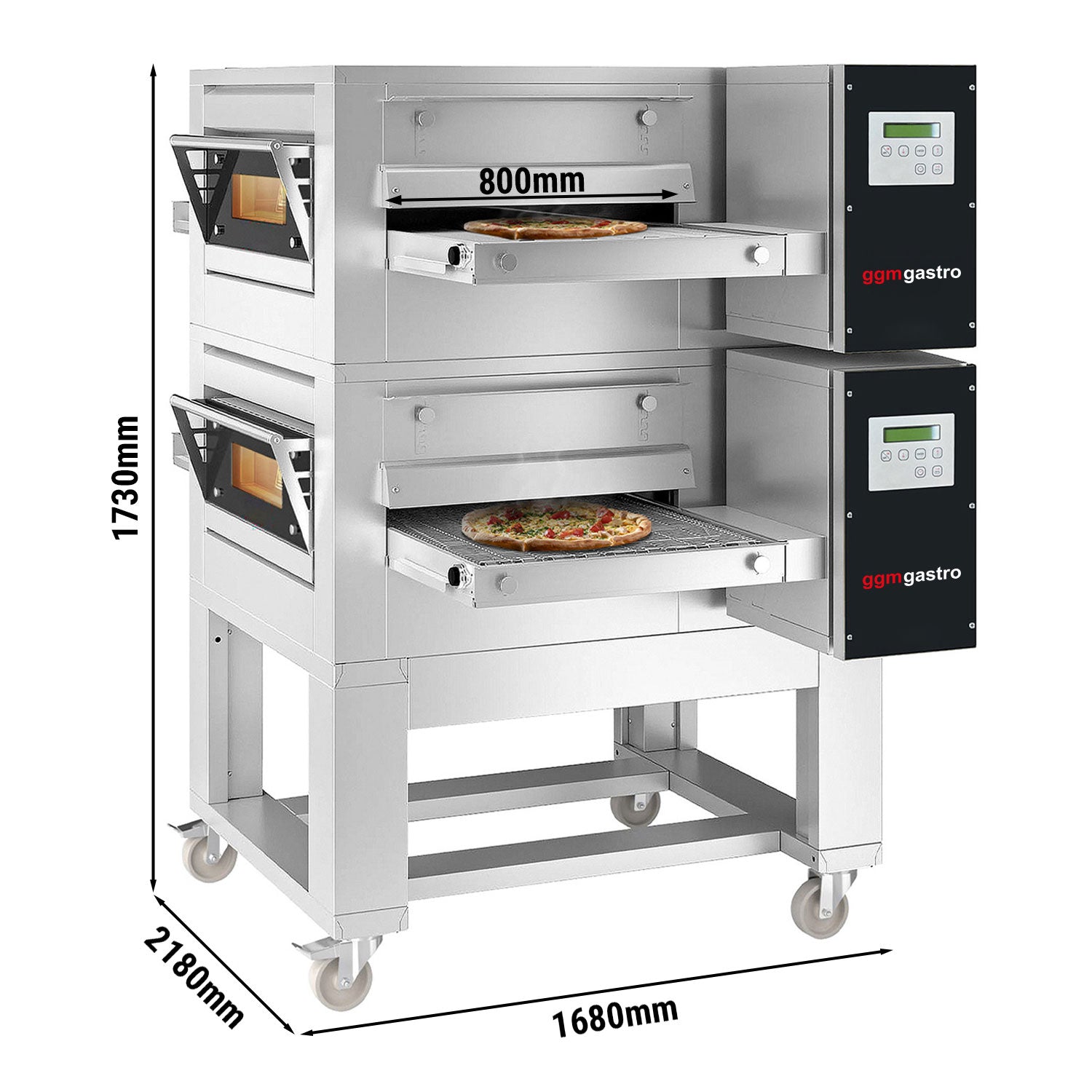 (2 pieces) Conveyor gas ovens - 1.67 x 2.15 m - including base