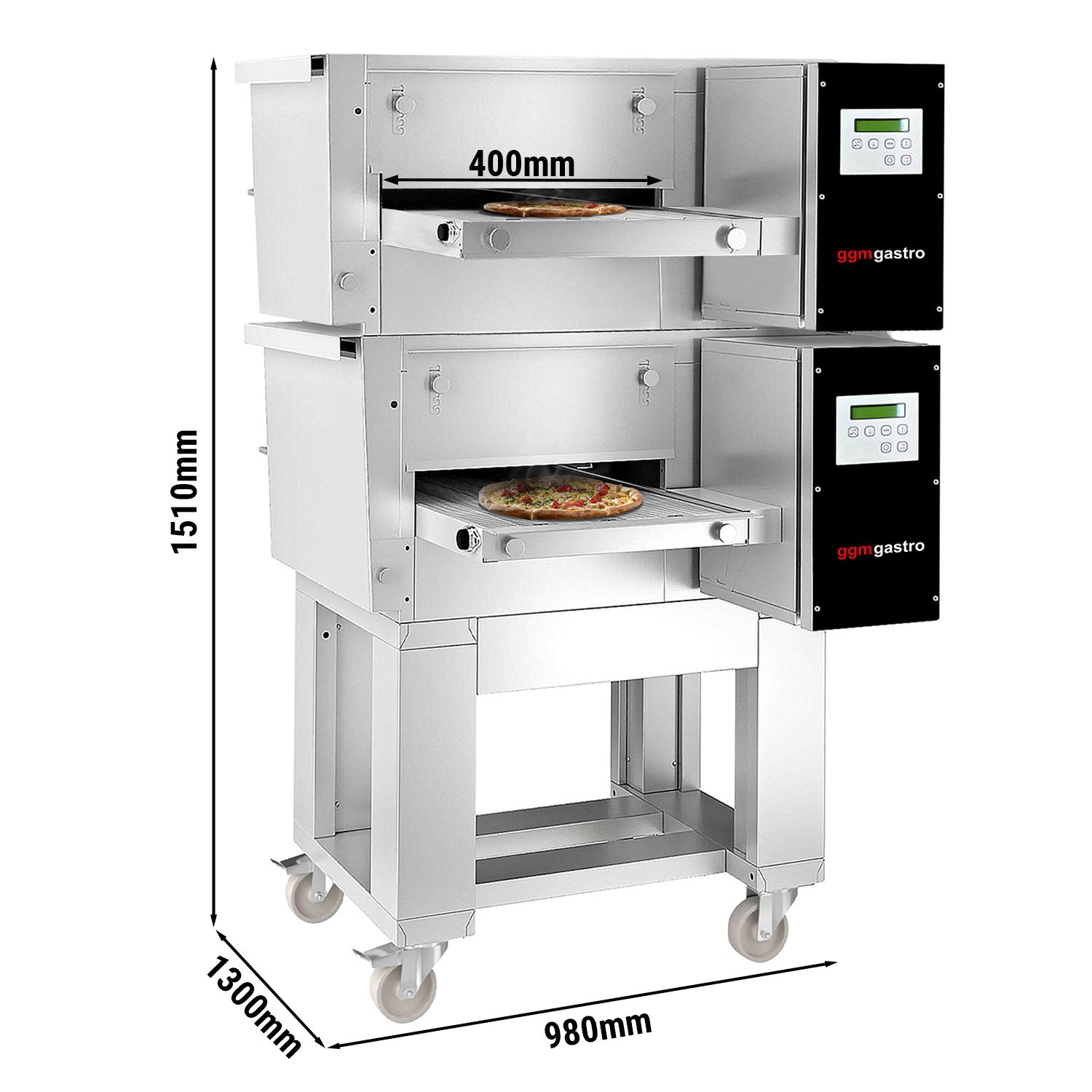 (2 pieces) Electric conveyor oven - 0.98 x 1.3 m - including base