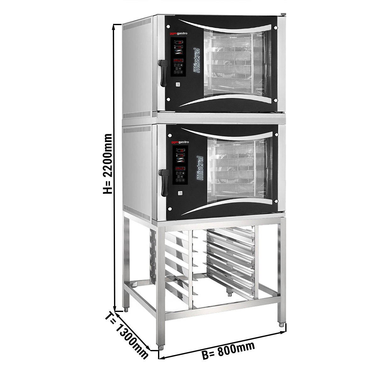 (2 pieces) Electric oven with hot air digital - 5x EN 40 x 80 cm - incl. Sheet metal base