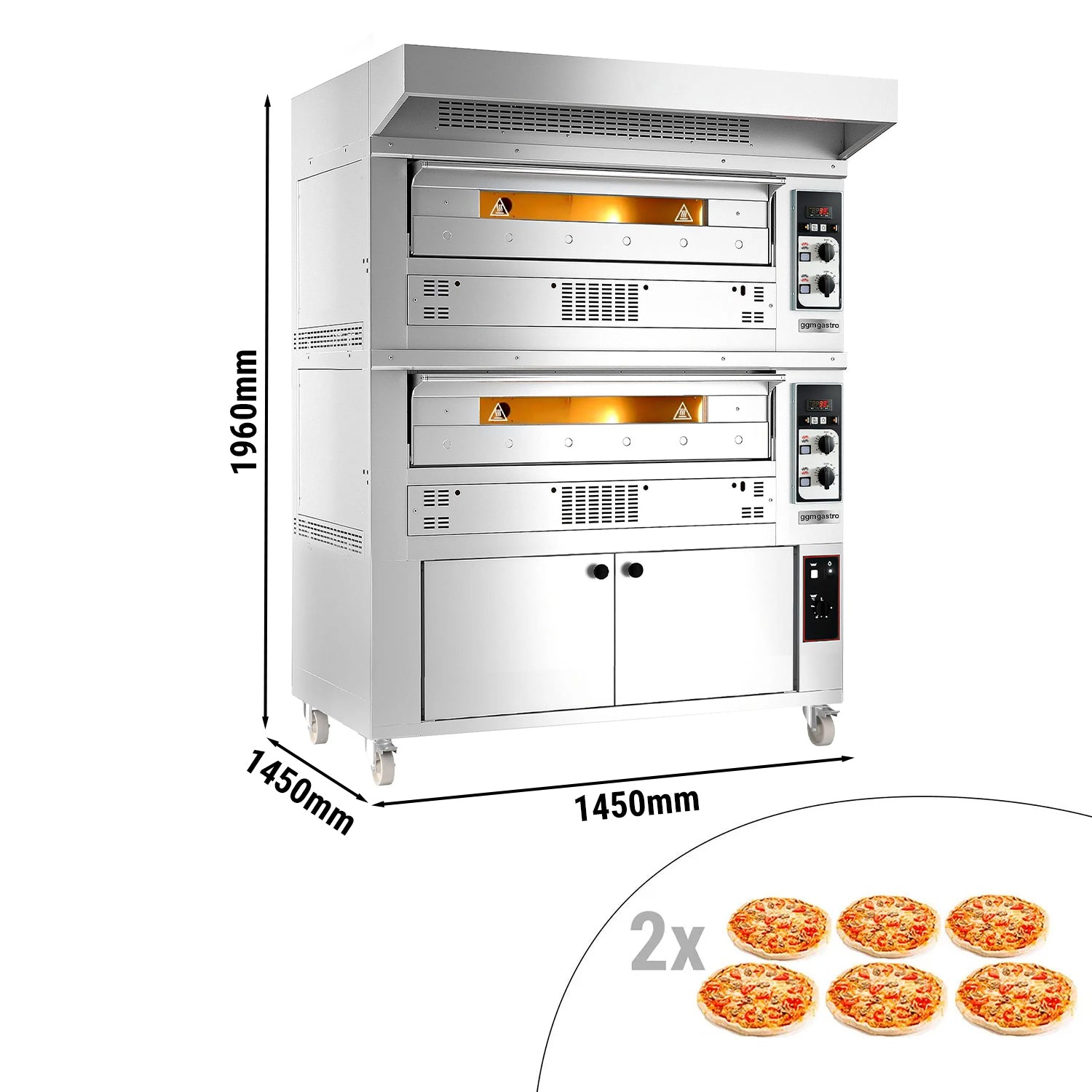 Gas pizza oven - 6+6x 33 cm - including hood and fermentation cabinet