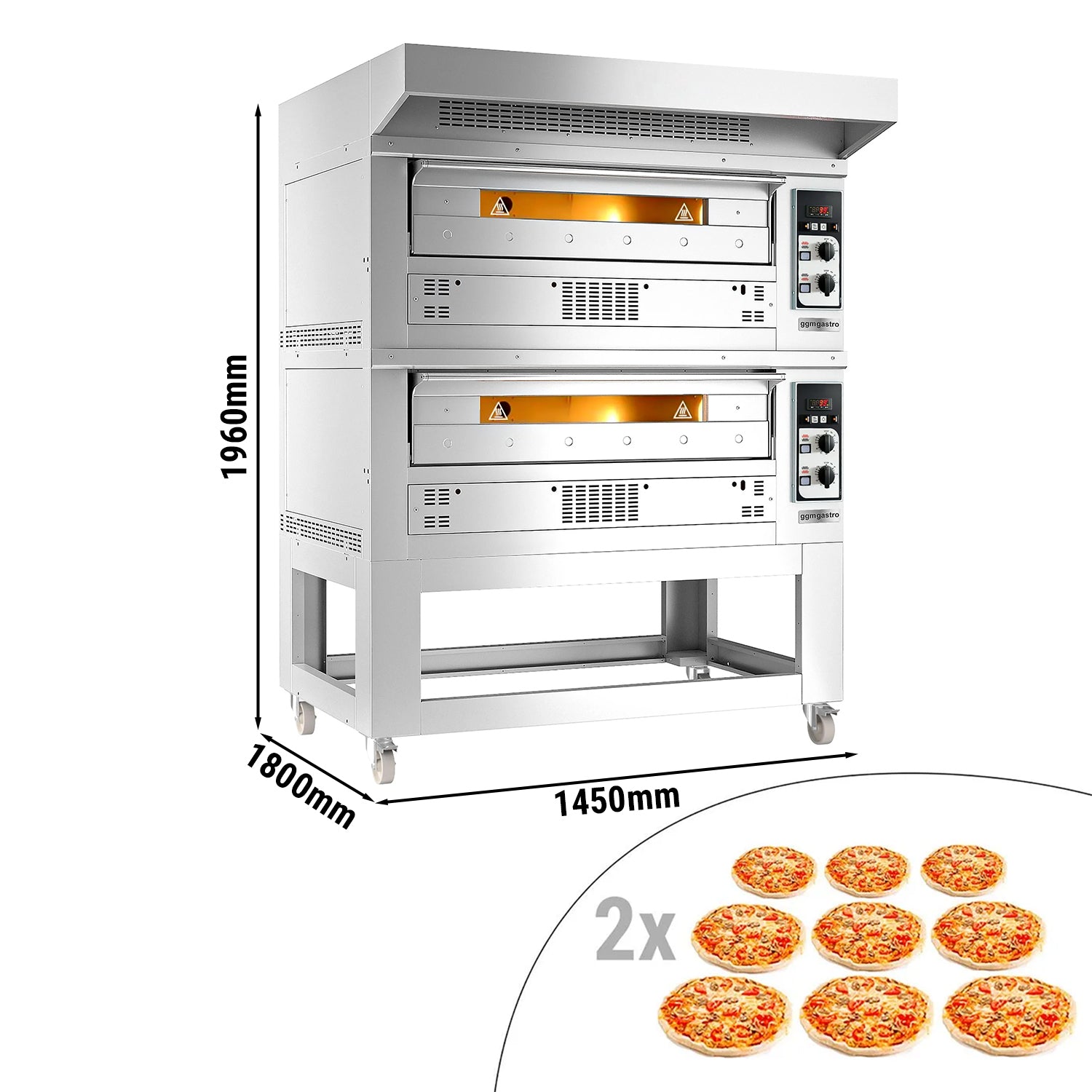 Gas pizza oven - 9+9x 33 cm - including hood and fermentation cabinet