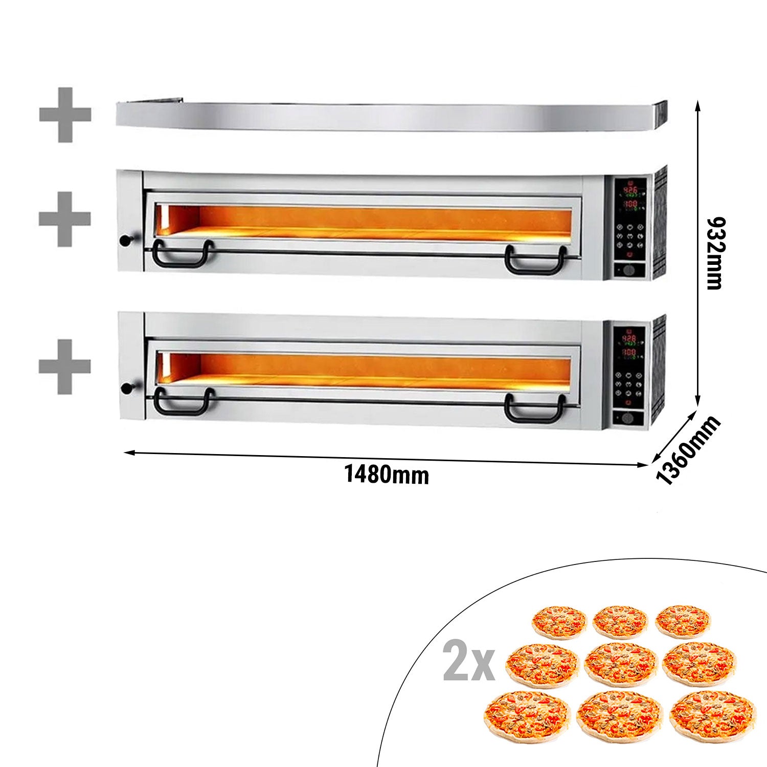 Pizza oven with hood - 9+9 x Ø 34 cm