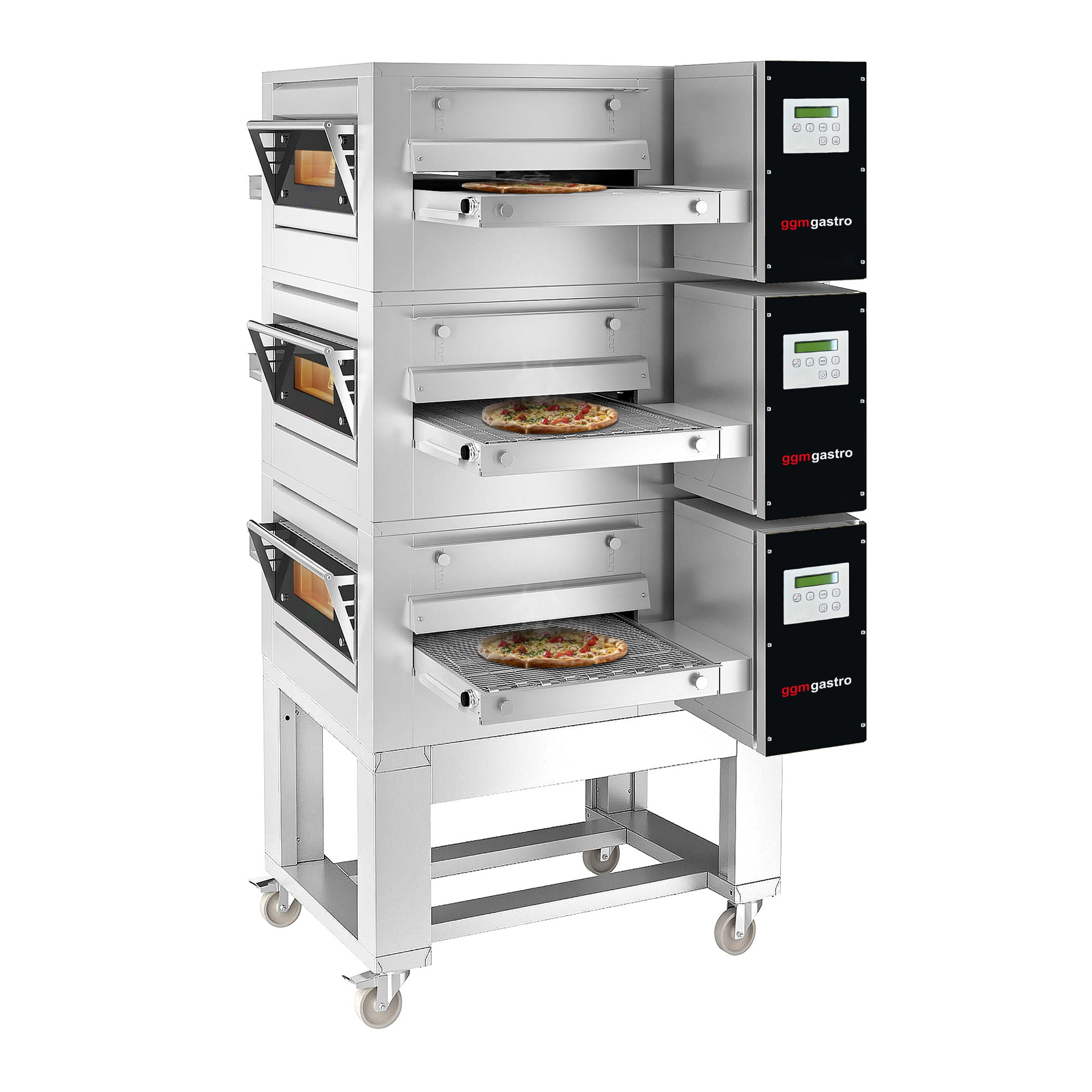 (3 pieces) Electric conveyor ovens - 2.0 x 1.4 m - including base