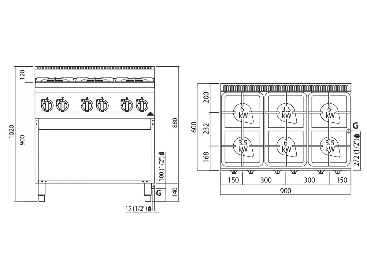 Газова печка 6x котлона (28,5 kW) с пилотен пламък