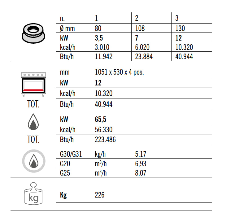 Газова печка 6х котлона (53,5 kW) + газова фурна (12 kW)