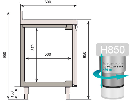 Bar refrigerator table - with 2 glass doors