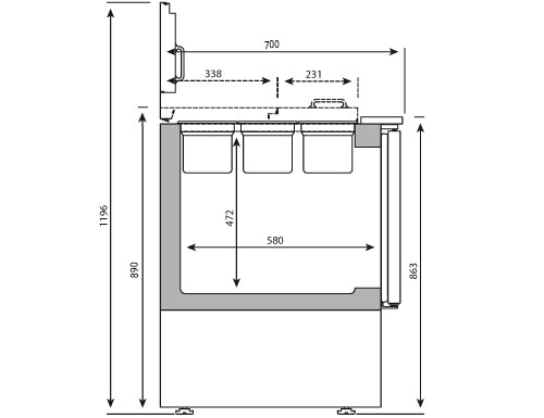 Саладета (GN) - 1,46 х 0,7 м - с 1 врата и 4 чекмеджета 1/2 & 1/3