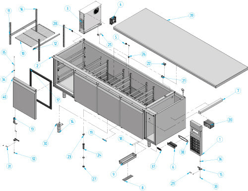 Refrigerator table for bakery products (EN) - with 4 doors