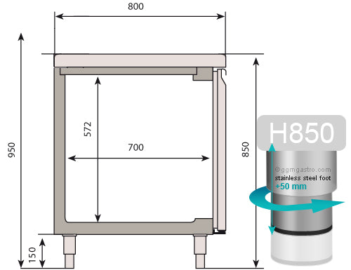 Bar refrigerator table (EN) - with 3 glass doors