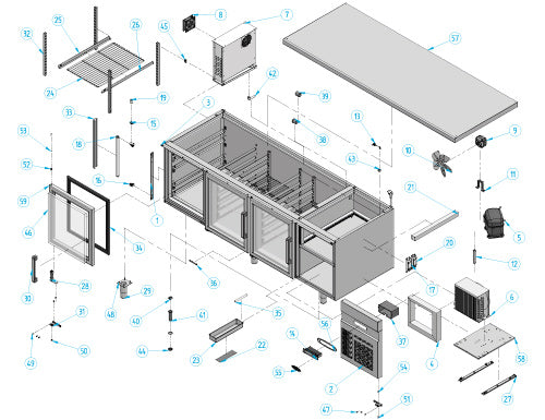 Refrigerated table for bakery products (EN) - with 4 glass doors