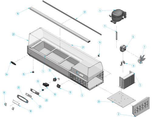 Refrigerated showcase / salad bar 1.3 x 0.35 m - for 5x GN 1/4 containers