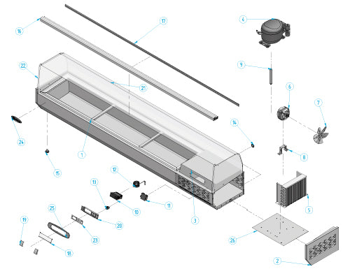 Refrigerated showcase / salad bar 2.0 x 0.35 m - for 9 x GN 1/4 containers