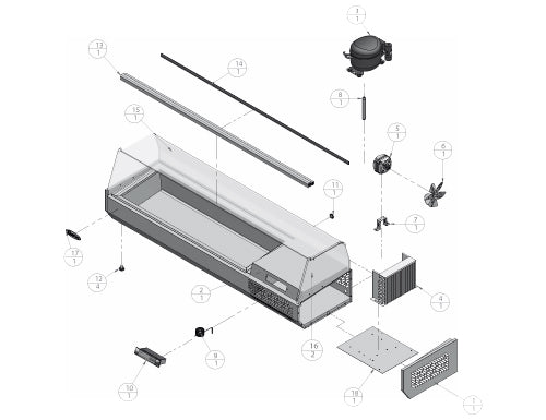 Refrigerated showcase / salad bar 1.5 x 0.41 m - for 5 x GN 1/3 containers