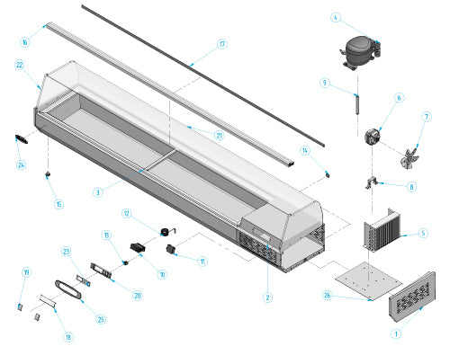 Refrigerated showcase / salad bar 2.3 x 0.41 m - for 10 x GN 1/3 containers