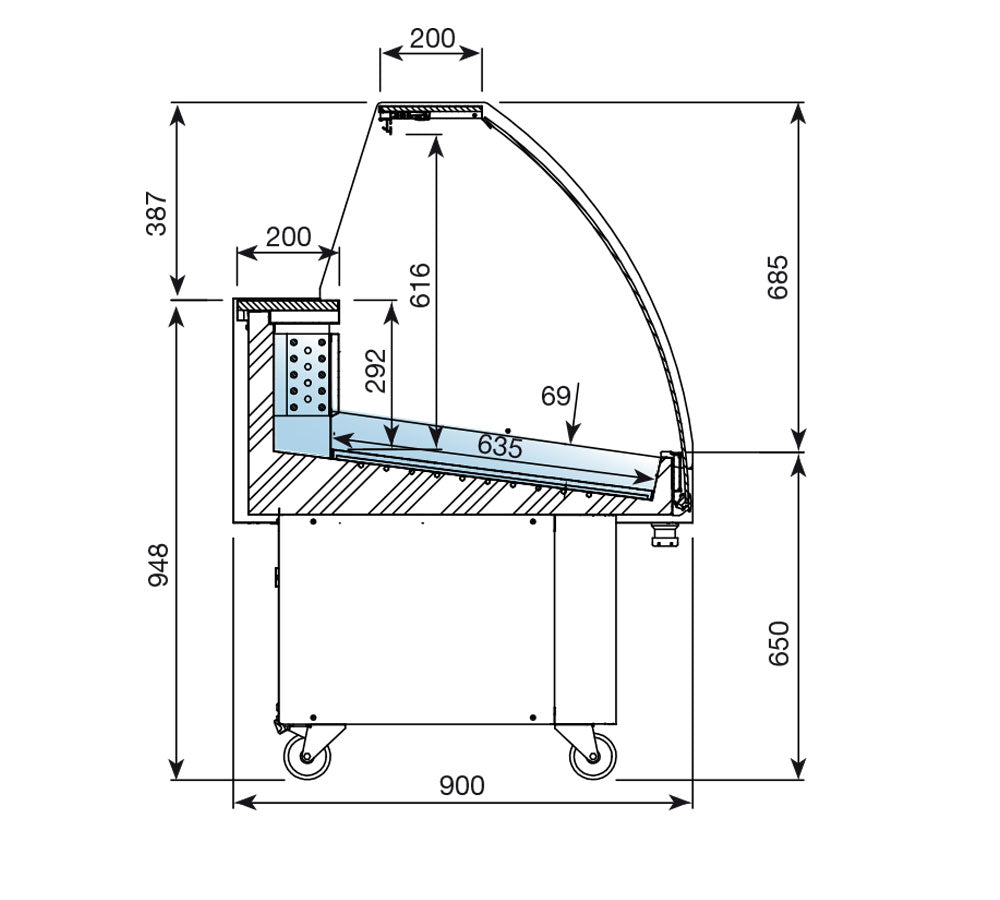 Fish display case 1.64 x 0.9 m