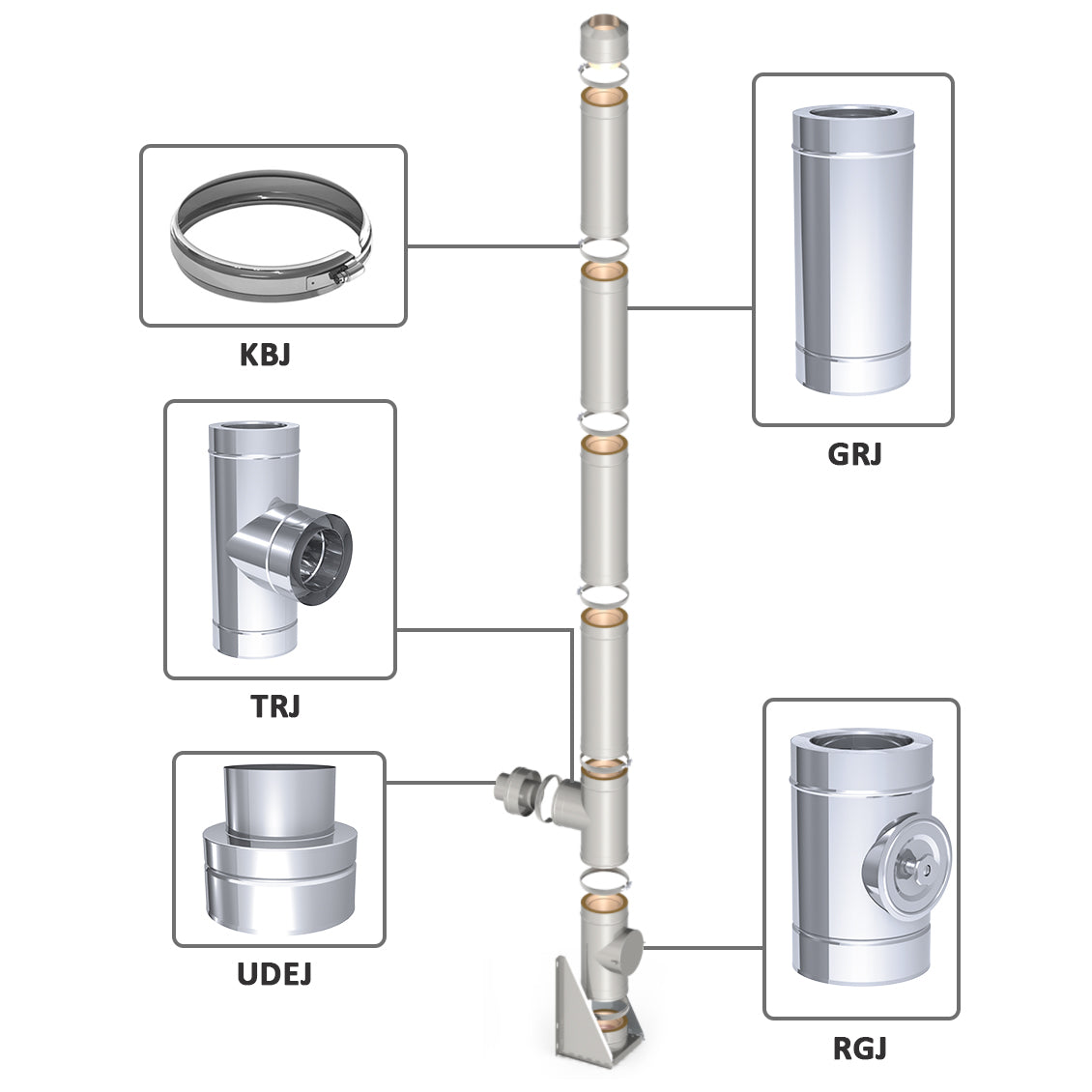 T-connector for pipes 90 ° in stainless steel / Ø 200 mm