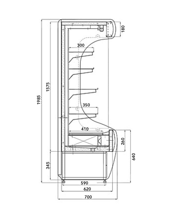 Wall cooling shelf - 1.5 x 0.7 m - with 4 shelves