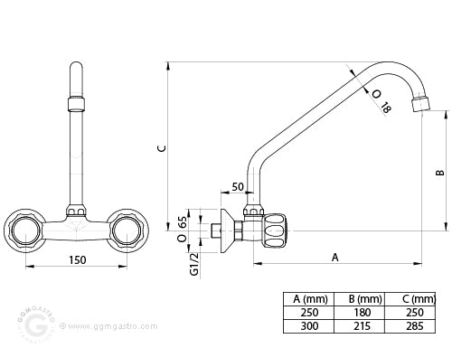 Wall mixer tap 1000 two holes