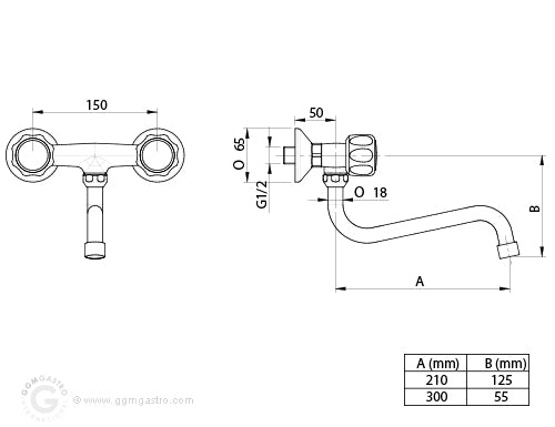 Wall mixer tap 2000 two holes