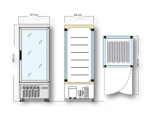 Panoramic freezer showcase with 6 grid shelves