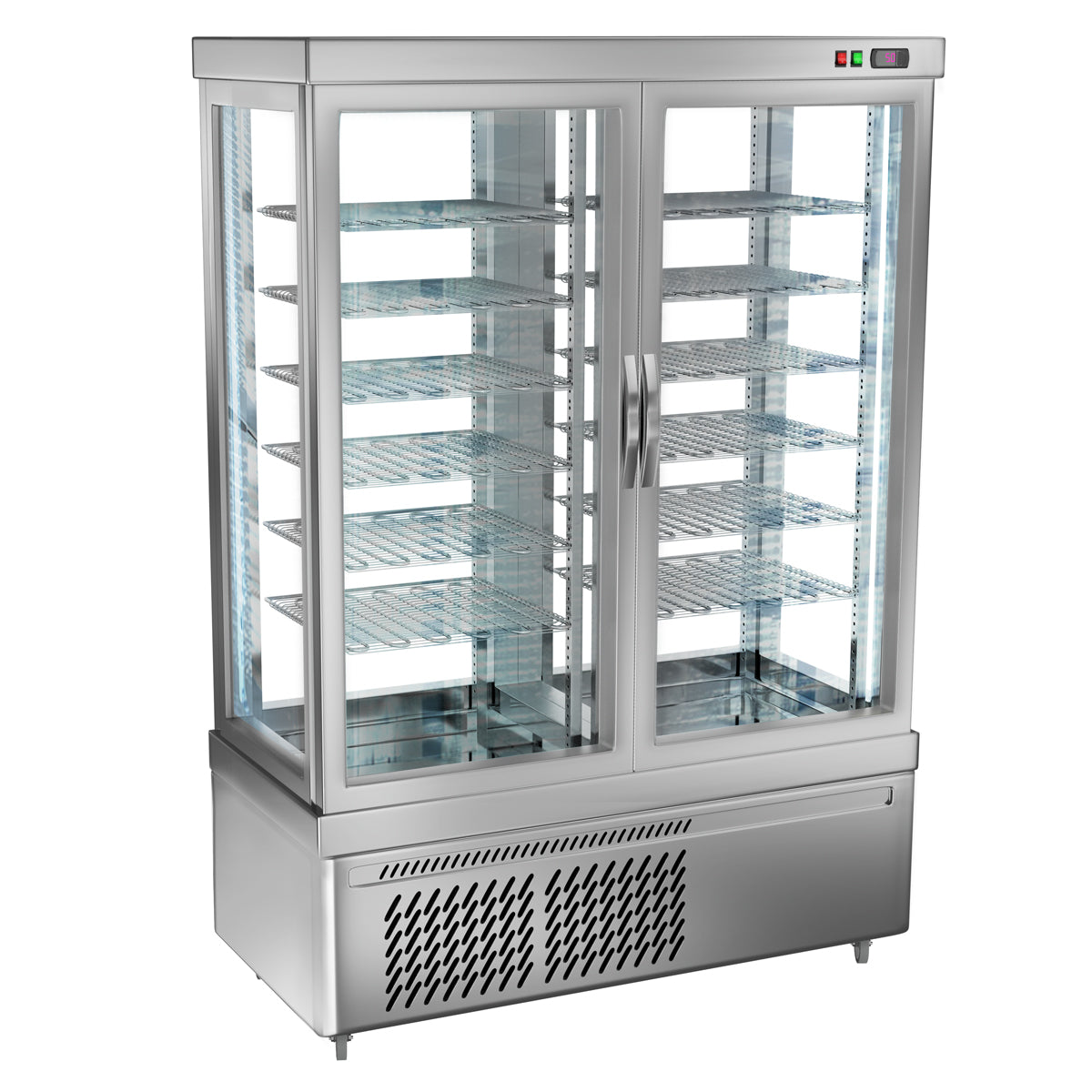 Panoramic freezer showcase with 12 lattice shelves