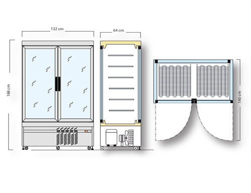 Panoramic freezer showcase with 12 lattice shelves