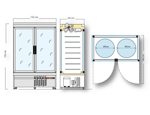 Panoramic showcase with 14 rotating glass bottoms