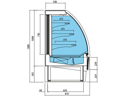 Wall-mounted refrigerator shelf 1.91 m / 0.81 m