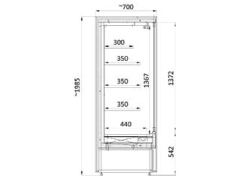 Wall-mounted cooling shelf - 1.6 x 0.7 m - with 4 shelves - 0.7 DEEP