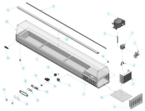 Refrigerated top display 2.3 x 0.35 m - for 11 x GN 1/4 container