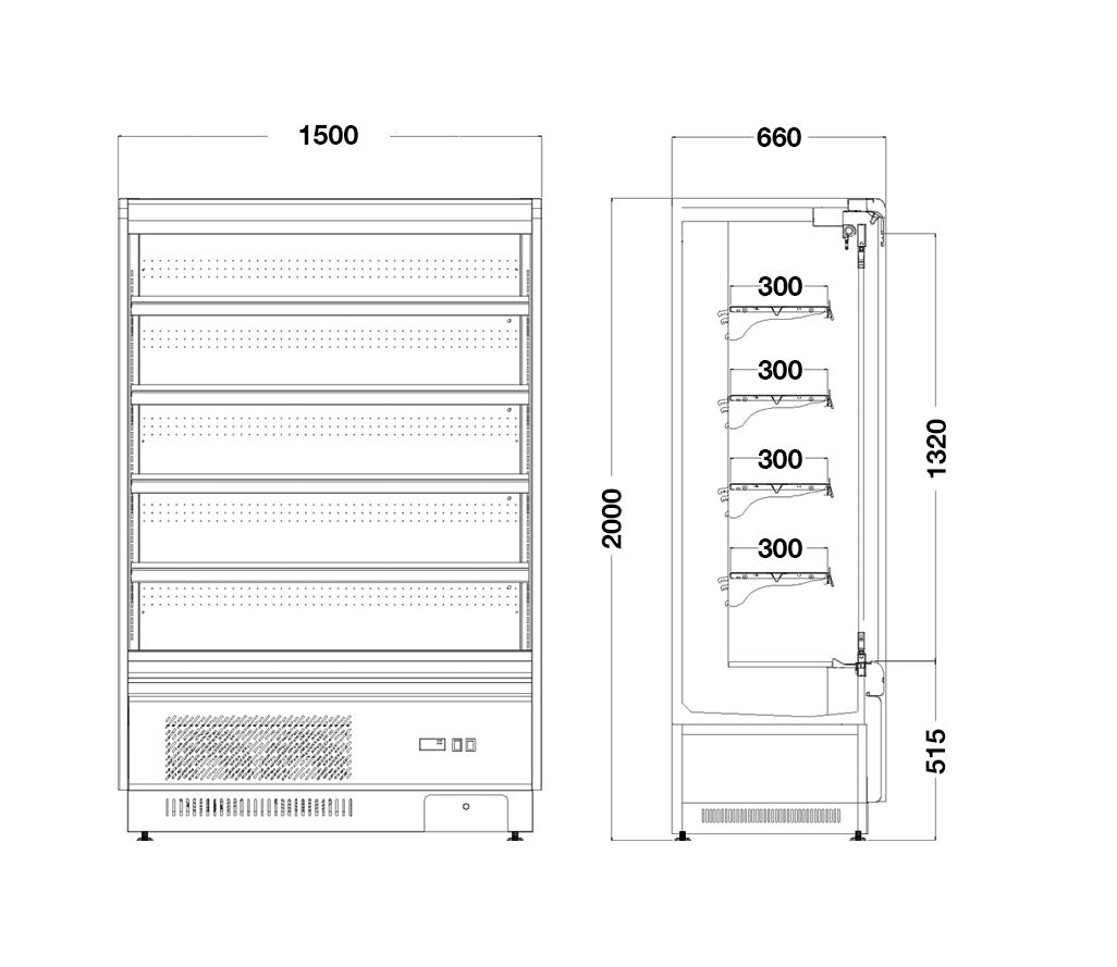 Wall cooling shelf 540 liters - with 4 shelves - matt black