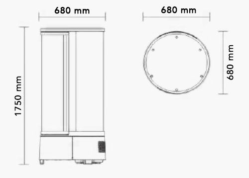 Panoramic showcase 400 liters / silver (round)