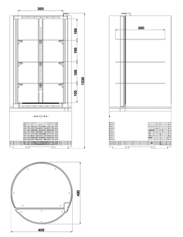 Panoramic showcase 100 liters / silver (round)