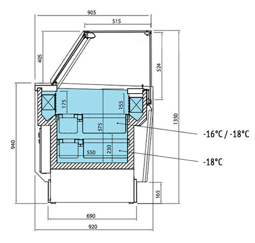 Ice cream display case 1.25 x 0.92 m - violet