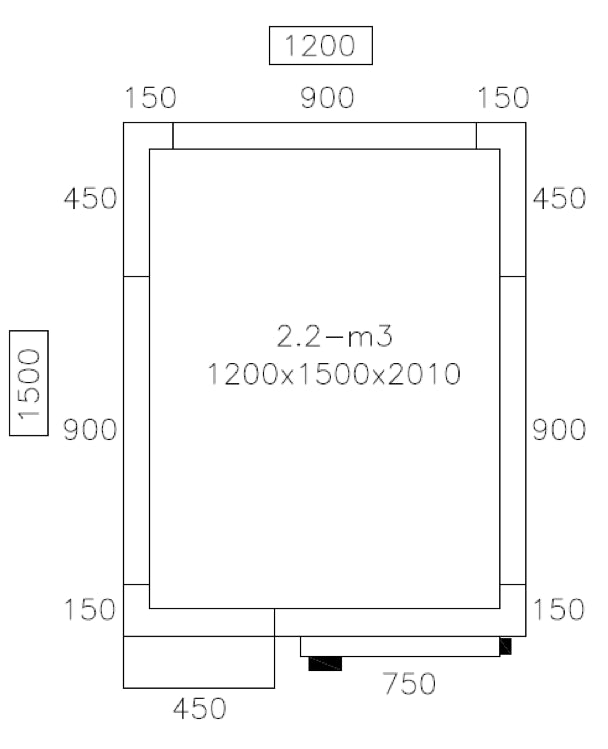 Freezer room 1.2 x 1.5 m - height 2.01 m - 2.1 m³