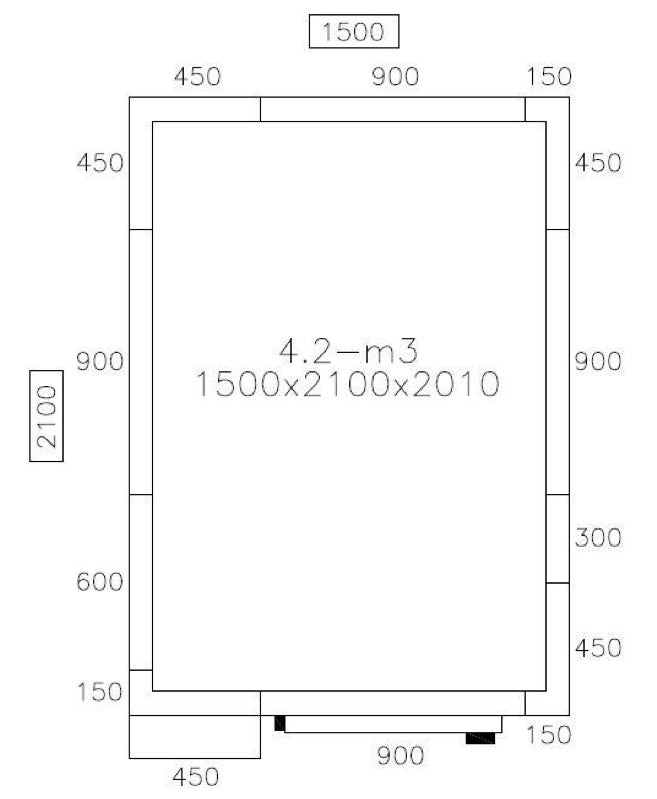 Freezer room 1.5 x 2.1 m - height 2.01 m - 4.1 m³