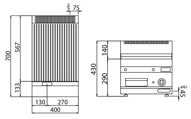 Electric griddle - ribbed (3.6 kW)