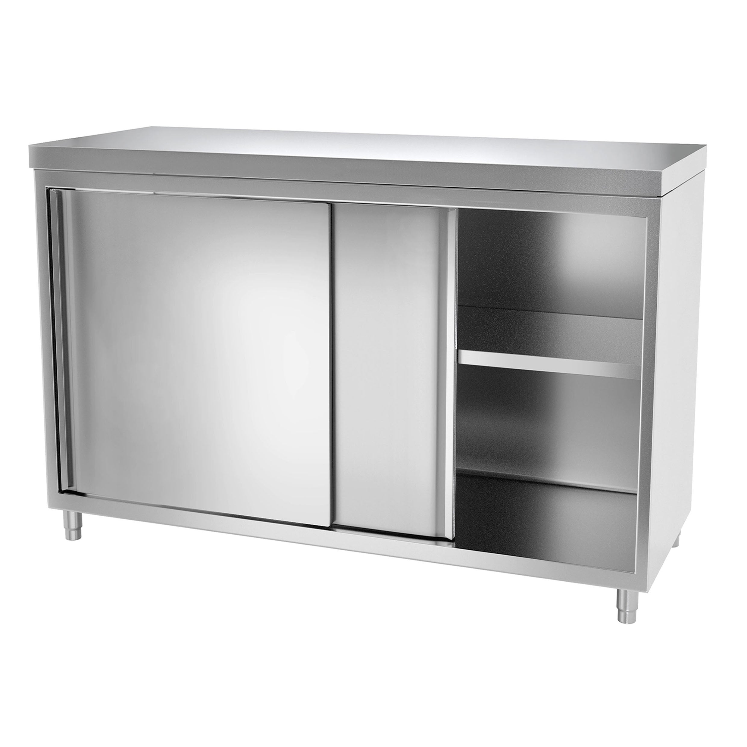 Stainless steel work cabinet - 1.4 m - with sliding door