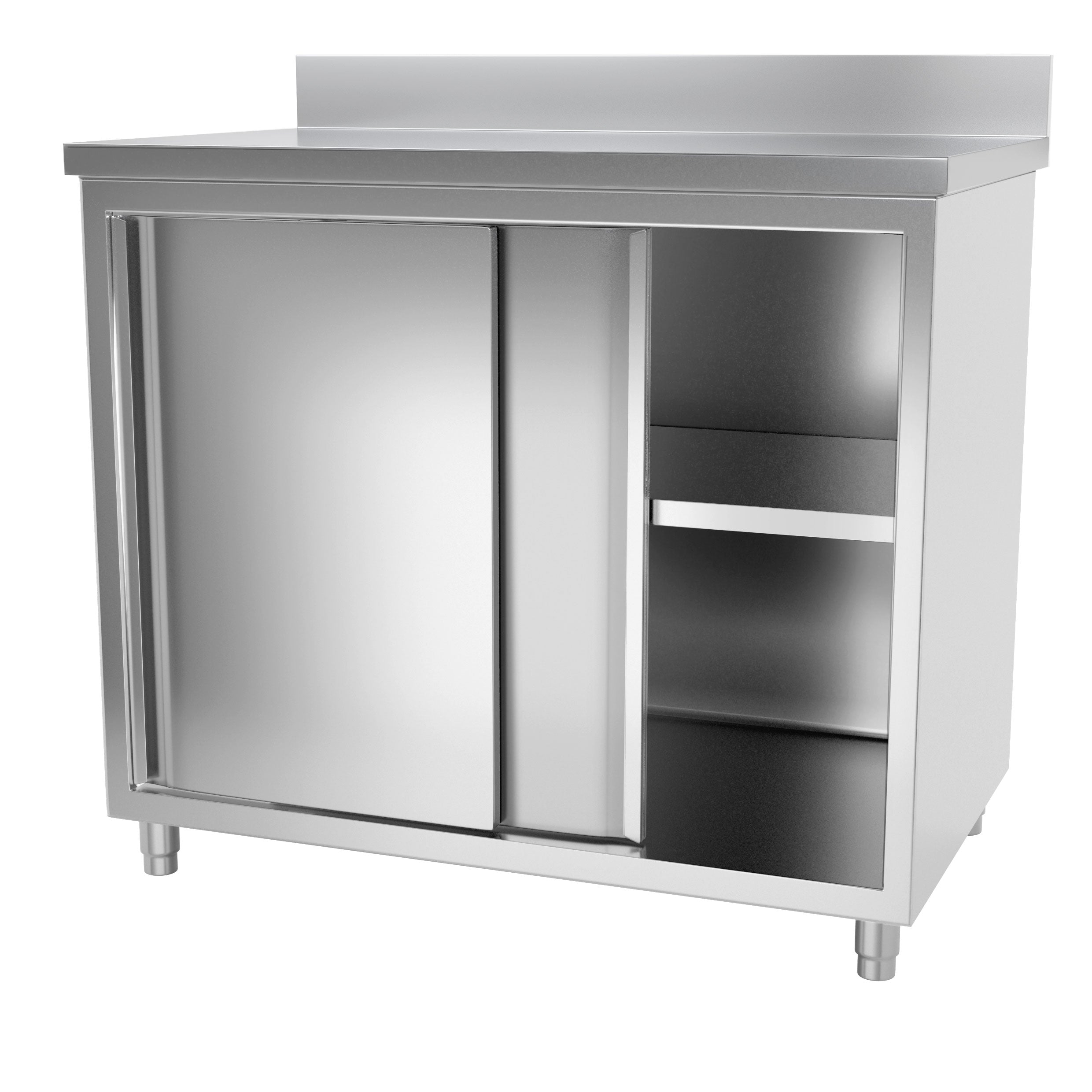 Work cabinet in stainless steel ECO - 1.0 m - with sliding door and back