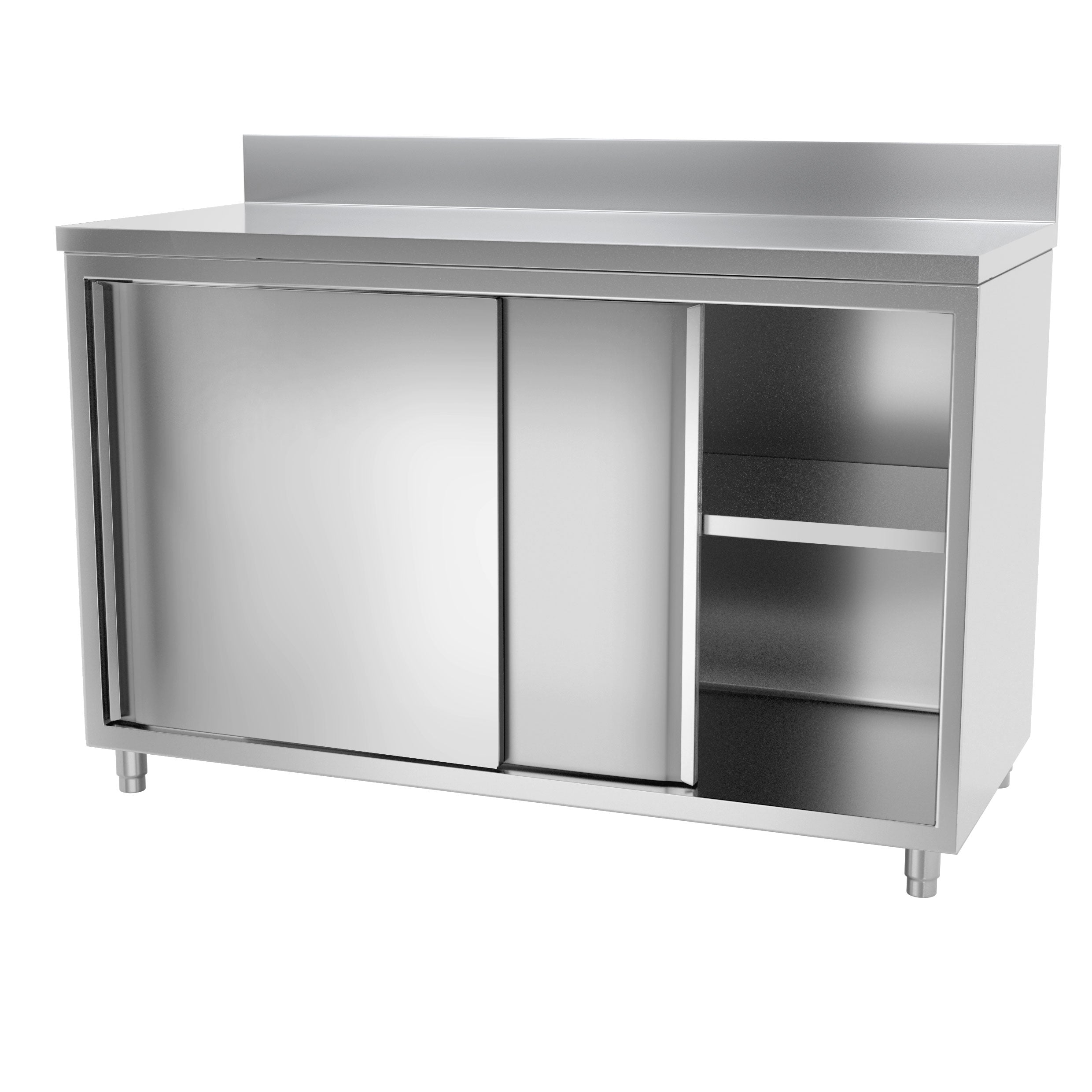 Work cabinet in stainless steel ECO - 1.4 m - with sliding door and back