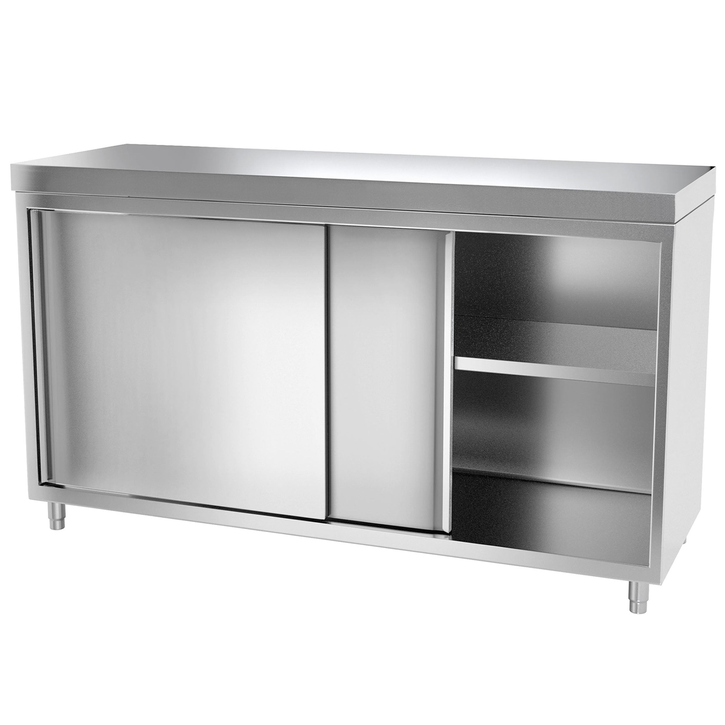 Work cabinet in stainless steel ECO - 1.6 m - with sliding door